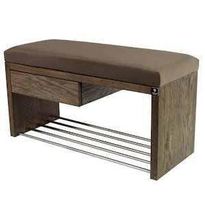 M-DEKO LGS-1 bank gestoffeerde bankkruk met schoenenrek en lade, houten frame, zittingbekleding van velours of kunstleer, op maat gemaakt