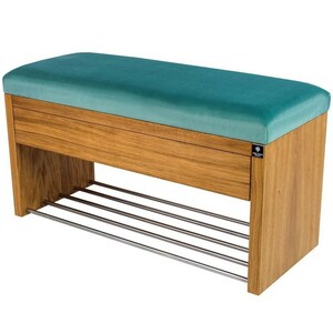 M-DEKO LGS-3 bank gestoffeerde bank met schoenenrek en lade, frame van natuurlijk hout, zittingbekleding van velours of kunstleer, op maat gemaakt