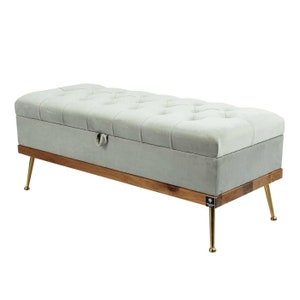 M-DEKO QD-5 Gewatteerde zitbank Chesterfield met opbergruimte Handgemaakte op maat gemaakte hoes van veloursbeige licht frame hout