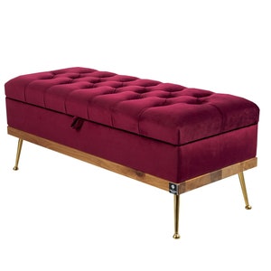 M-DEKO QD-5 Gewatteerde zitbank Chesterfield met opbergruimte Handgemaakte op maat gemaakte hoes van velours bordeaux framehout