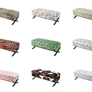 M-DEKO QM-3 moderne bedbank speelgoedkist gestoffeerd met opbergruimte en klep handgemaakt op maat deksel van velours frame zwart staal