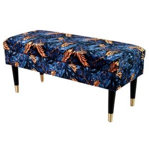 M-DEKO QM-8 zitkist borstbank gestoffeerd met opbergruimte en klep handgemaakt op maat hoes van velours Monstera03 Ottoman Glamour Loft