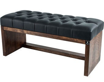 M-DEKO LPP-7 Bench Chesterfield Frame made of wood Walnut Quilted seat made of imitation leather Black