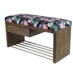 M-DEKO LGS-1 bank gestoffeerde bankkruk met schoenenrek en lade, houten frame, zittingbekleding van velours of kunstleer, op maat gemaakt