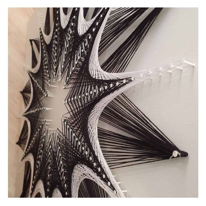 Picture SALE M-DEKO Star thread picture mural wall decoration String Art black and white black wood Handmade image 6