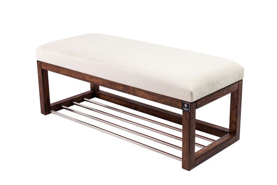 Emra Wood Bench Bench Wood Lpg 4 Faux Leather Velvet White Red Etsy