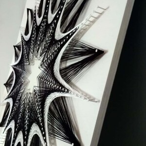 Picture SALE M-DEKO Star thread picture mural wall decoration String Art black and white black wood Handmade image 4