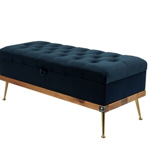 M-DEKO QD-5 Gewatteerde zitbank Chesterfield met opbergruimte Handgemaakte op maat gemaakte hoes van velours donkerblauw framehout