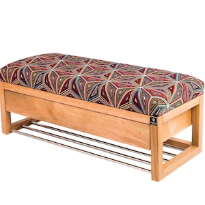 M-DEKO LGS-22 bank gestoffeerde bank met schoenenrek en lade, frame van natuurlijk hout, zittingbekleding van velours of kunstleer, op maat gemaakt
