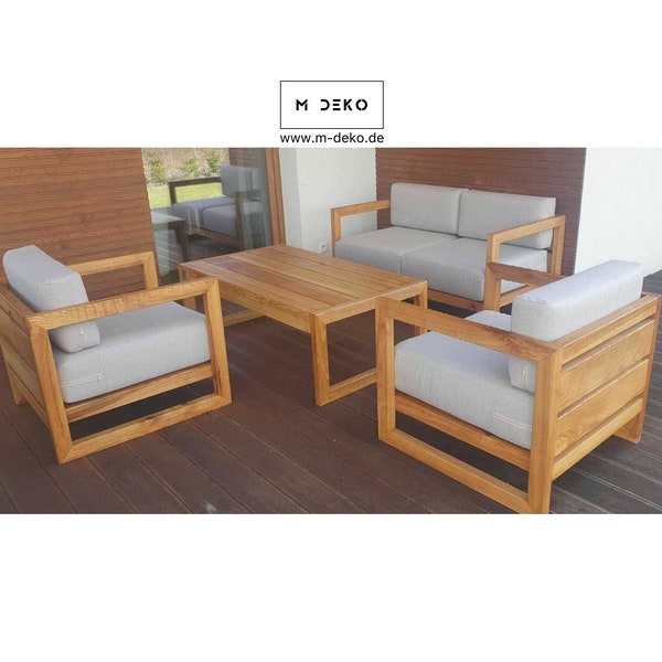 M-DEKO TS-1 salon de jardin salon table, canapé et deux fauteuils en frêne massif ou en bois de chêne