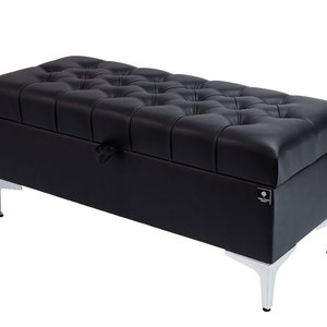 M-DEKO Q-1 Padded Quilted Ottoman Chesterfield with Storage Space Handmade Custom Made Faux Leather Black Box Crate Storage