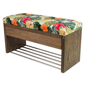M-DEKO LGS-3 bank gestoffeerde bank met schoenenrek en lade, frame van natuurlijk hout, zittingbekleding van velours of kunstleer, op maat gemaakt