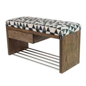 M-DEKO LGS-1 bank gestoffeerde bankkruk met schoenenrek en lade, houten frame, zittingbekleding van velours of kunstleer, op maat gemaakt
