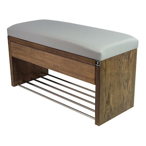 M-DEKO LGS-3 bank gestoffeerde bank met schoenenrek en lade, frame van natuurlijk hout, zittingbekleding van velours of kunstleer, op maat gemaakt