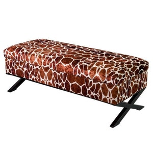 M-DEKO QM-3 Loftzit ladekast borstbank gestoffeerd met opbergruimte en klep op maat gemaakt hoes van velourspatroon giraffe frame zwart modern