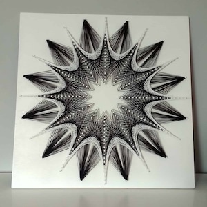 Picture SALE M-DEKO Star thread picture mural wall decoration String Art black and white black wood Handmade image 1