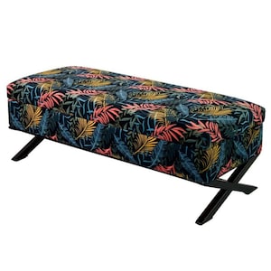 M-DEKO QM-3 Loftzit ladekast borstbank gestoffeerd met opbergruimte en klep op maat gemaakt hoes van velours kleurrijk blad frame zwart modern