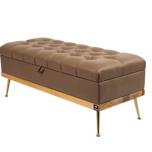 M-DEKO QD-5 Gewatteerde zitbank Chesterfield met opbergruimte Handgemaakt op maat Bekleding van kunstleer Lichtbruin frame Hout