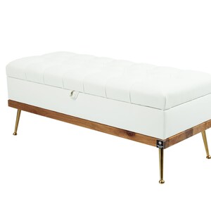 M-DEKO QD-5 Gewatteerde zitkist bedbank Chesterfield met opbergruimte Handgemaakt op maat Hoes van kunstleer Wit frame Hout