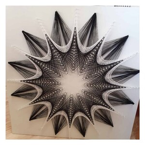 Picture SALE M-DEKO Star thread picture mural wall decoration String Art black and white black wood Handmade image 3