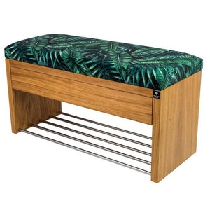 M-DEKO LGS-3 bank gestoffeerde bank met schoenenrek en lade, frame van natuurlijk hout, zittingbekleding van velours of kunstleer, op maat gemaakt