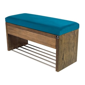M-DEKO LGS-3 bank gestoffeerde bank met schoenenrek en lade, frame van natuurlijk hout, zittingbekleding van velours of kunstleer, op maat gemaakt