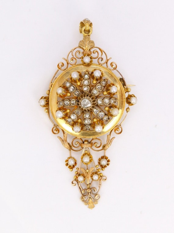 Pendentif Broche Napoléon III en or, diamants et p