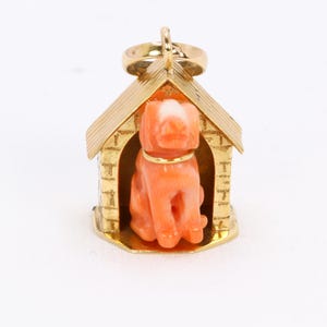 Yellow Gold Coral Dog Charms Pendant