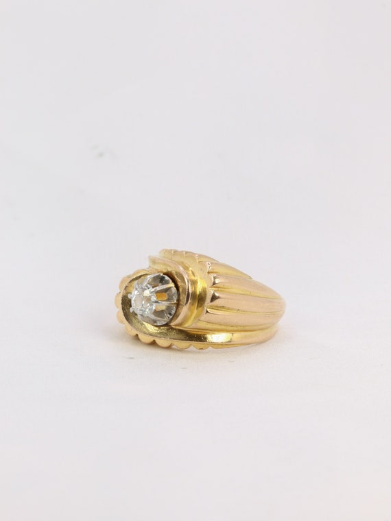 Tank ring in gold, platinum and old cut diamond 0… - image 3