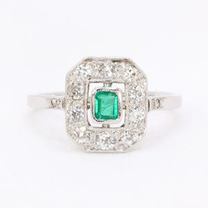 Art Deco Emerald and Old Cut Diamond Ring