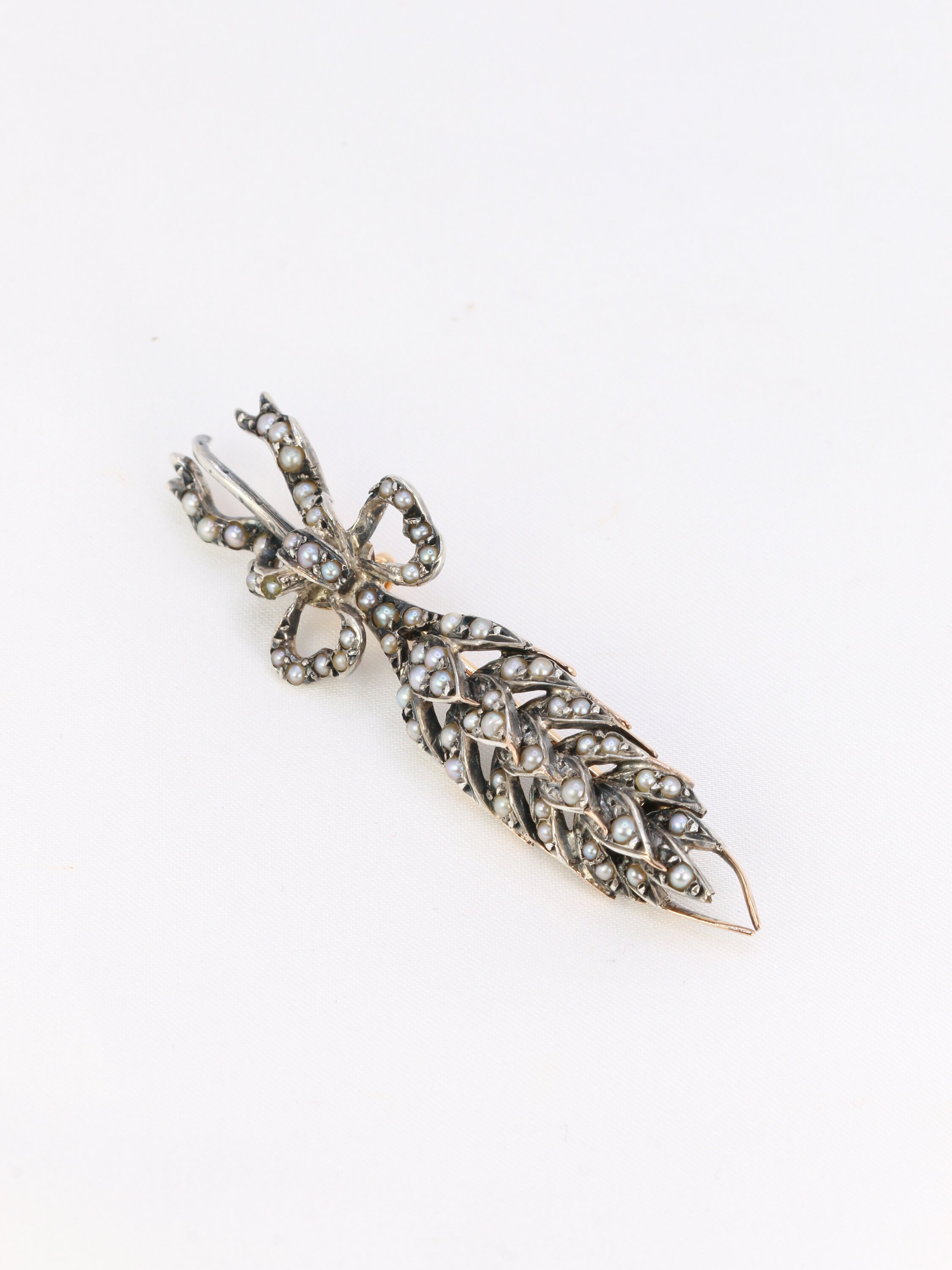 Broche Ancienne épi De Blé Abondance - Argent Et Cristal, 6 Cm, Bijou 19e Siècle, Occasion