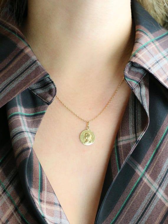 Médaille Ancienne Vierge De Profil or Jaune - image 6