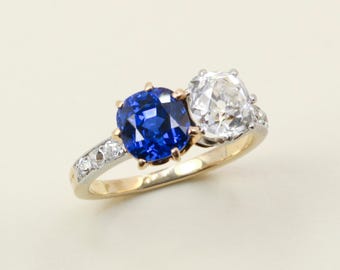 Toi et Moi Ring, Old Cut Sapphire and Diamond