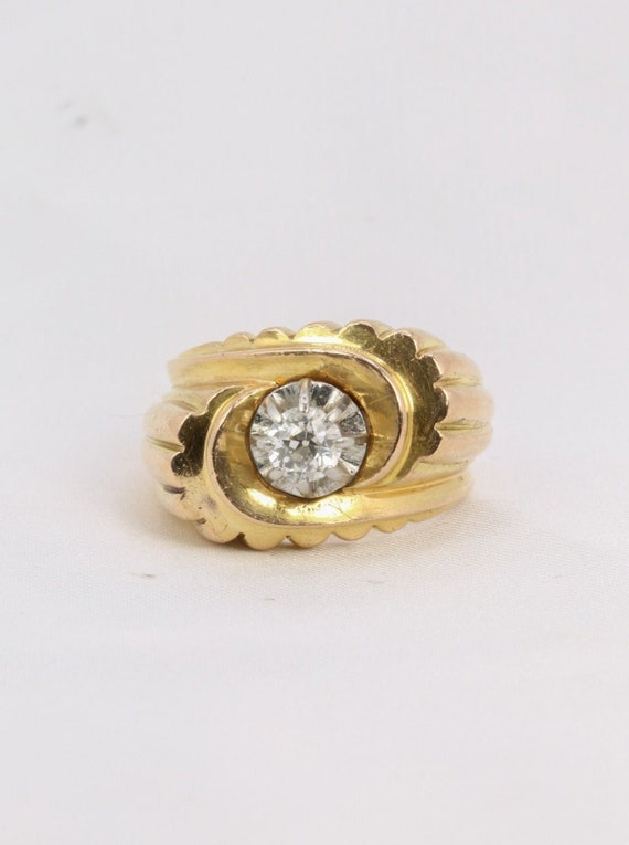 Tank ring in gold, platinum and old cut diamond 0… - image 1