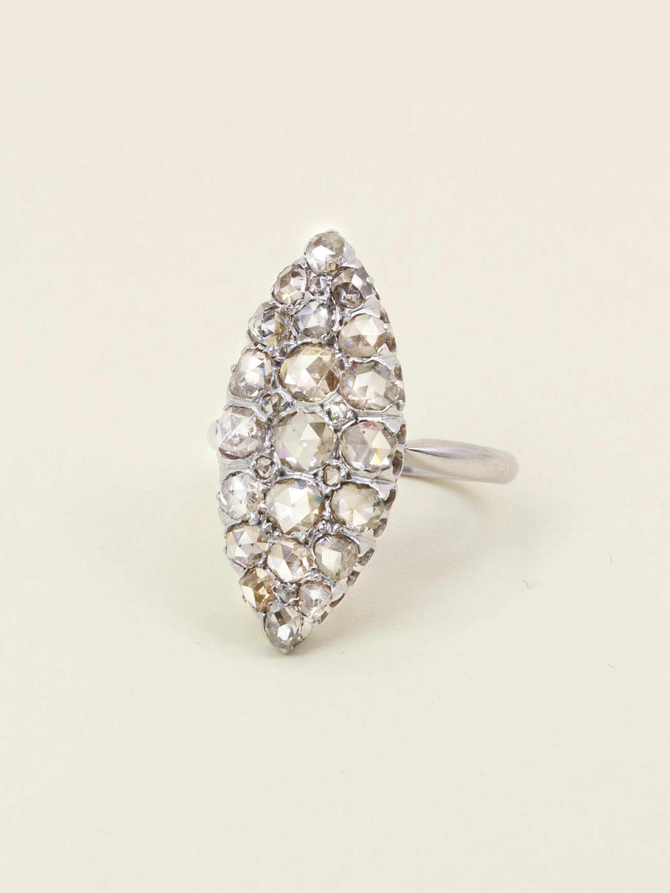 Bague En Cordiérite Violette Marquise - Argent 925, Réglable Taille 52-59 - Fabriquée En France
