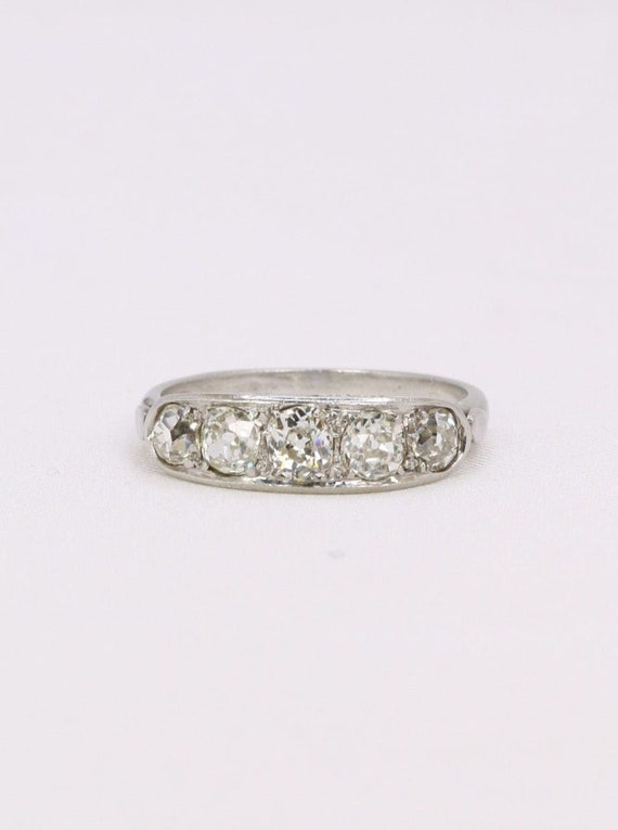 Bague Jarretière Art Déco En Or Blanc 14k Avec Diamants Anciens - Occasion