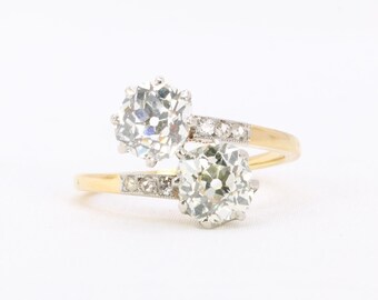 Antique You and Me Ring with Antique Cut Diamonds 2.60 Carats