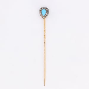 Antique Yellow Gold Turquoise Diamond Pin