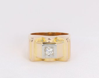 Tank ring in yellow gold and old cut diamond 0.2 ct