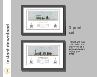 Early Locomotive Prints - Set 1. Printable Steam Locomotive Poster. Digital Download Locomotive Print / Prints. Wall Art.