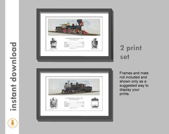 Early Locomotive Prints - Set 2 (perspective). Printable Steam Locomotive Poster. Digital Download Locomotive Print / Prints. Wall Art.