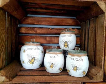 Bee Design Kilner Jar Set: Tea, Coffee, Sugar Storage