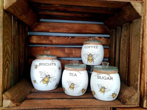 Bee Design Kilner Jar Set: Tea, Coffee, Sugar Storage