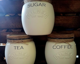 Kilner Tea, Coffee, Sugar Jars: Acacia Wood Lids, Kitchen Storage Set