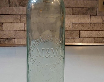 Antique Hutch Soda Bottle Marshall & Moffit Uniontown PA / Blob Top Hutchinson Bottle / Vintage Embossed Glass