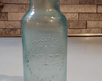 Antique Bunker Hill Pickles Bottle - Skilton Foote & Co - Aqua Glass - Embossed Jar - 5.25"