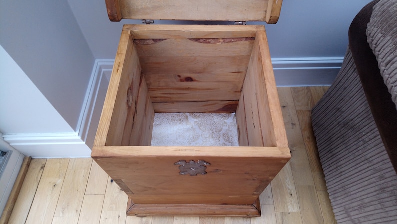 Vintage Mexican pine square trunk with cast iron fixings