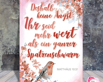 Matthäus 10:31 - Ihr seid mehr wert als ein ganzer Spatzenschwarm - A4 Tafelbild zum Herunterladen und Ausdrucken - JW