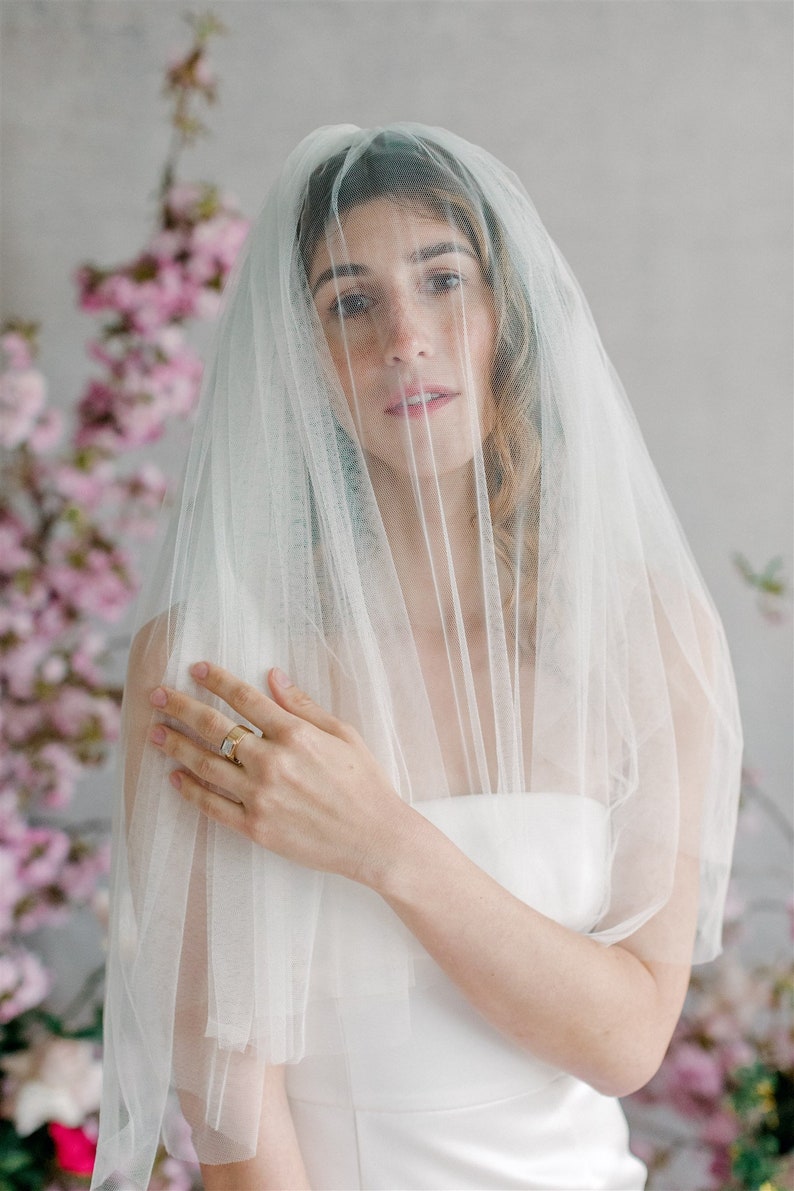 Bianca Double Layer Elbow Length Wedding Veil in Soft Draped Italian Tulle Soft Boho Wedding