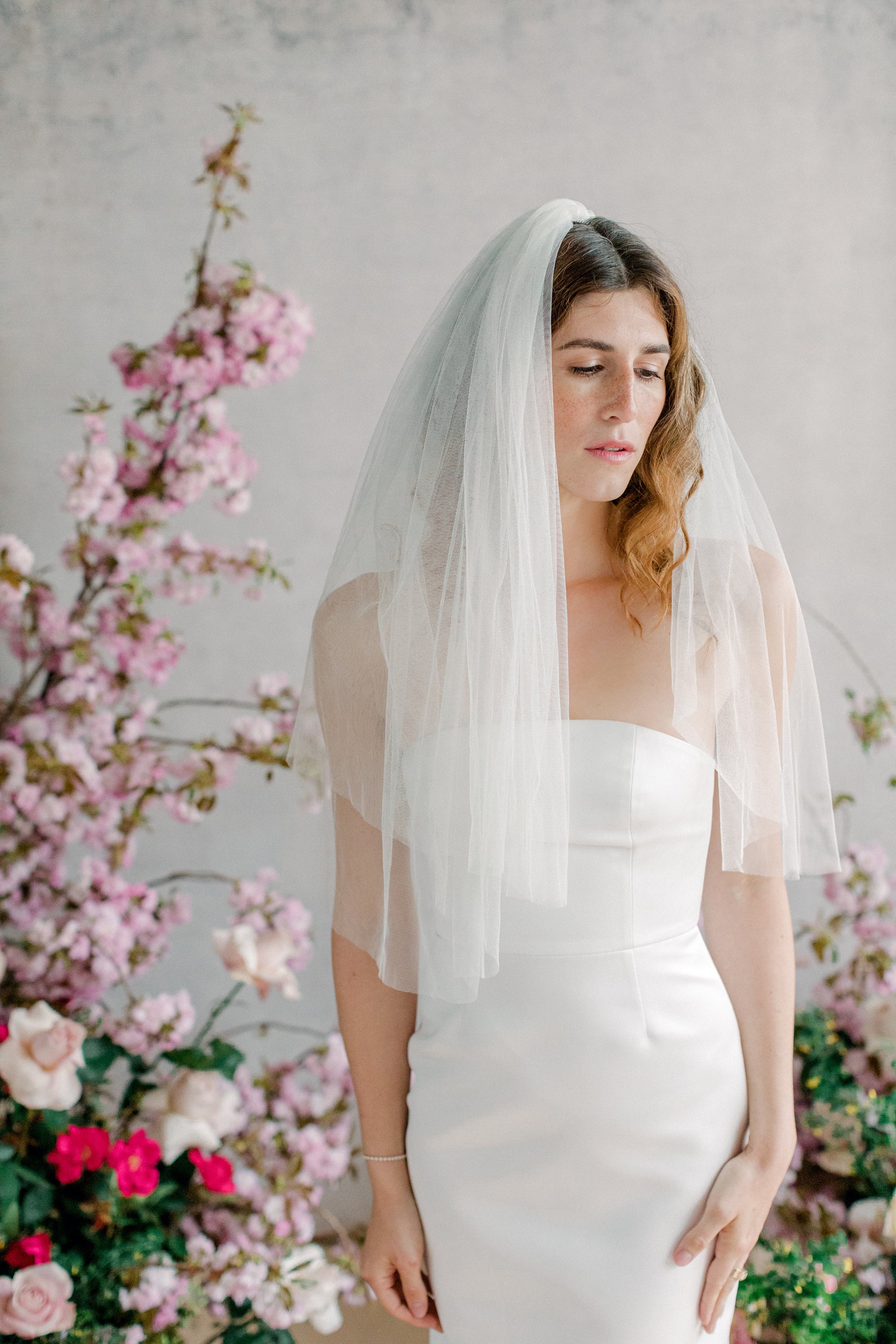 Bianca Double Layer Elbow Length Wedding Veil in Soft Draped Italian Tulle Soft Boho Wedding